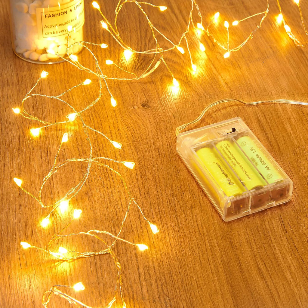 Minetom 60 LED Battery Fairy Lights - Waterproof Silver Wire for Home Decor
