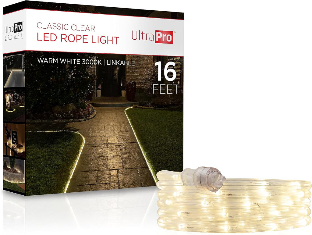 16ft UltraPro Warm White LED Rope Lights - Indoor/Outdoor Flexibility