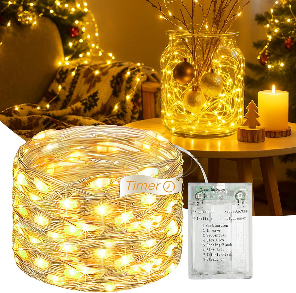 Fairdeer 16ft 50 LED Battery Fairy Lights with Timer - Warm White String Lights for Home Decor