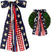 AZYM Large Patriotic Ribbon Bow - 4th of July Red White Blue Burlap Bow with Clip-On for Front Door Decor