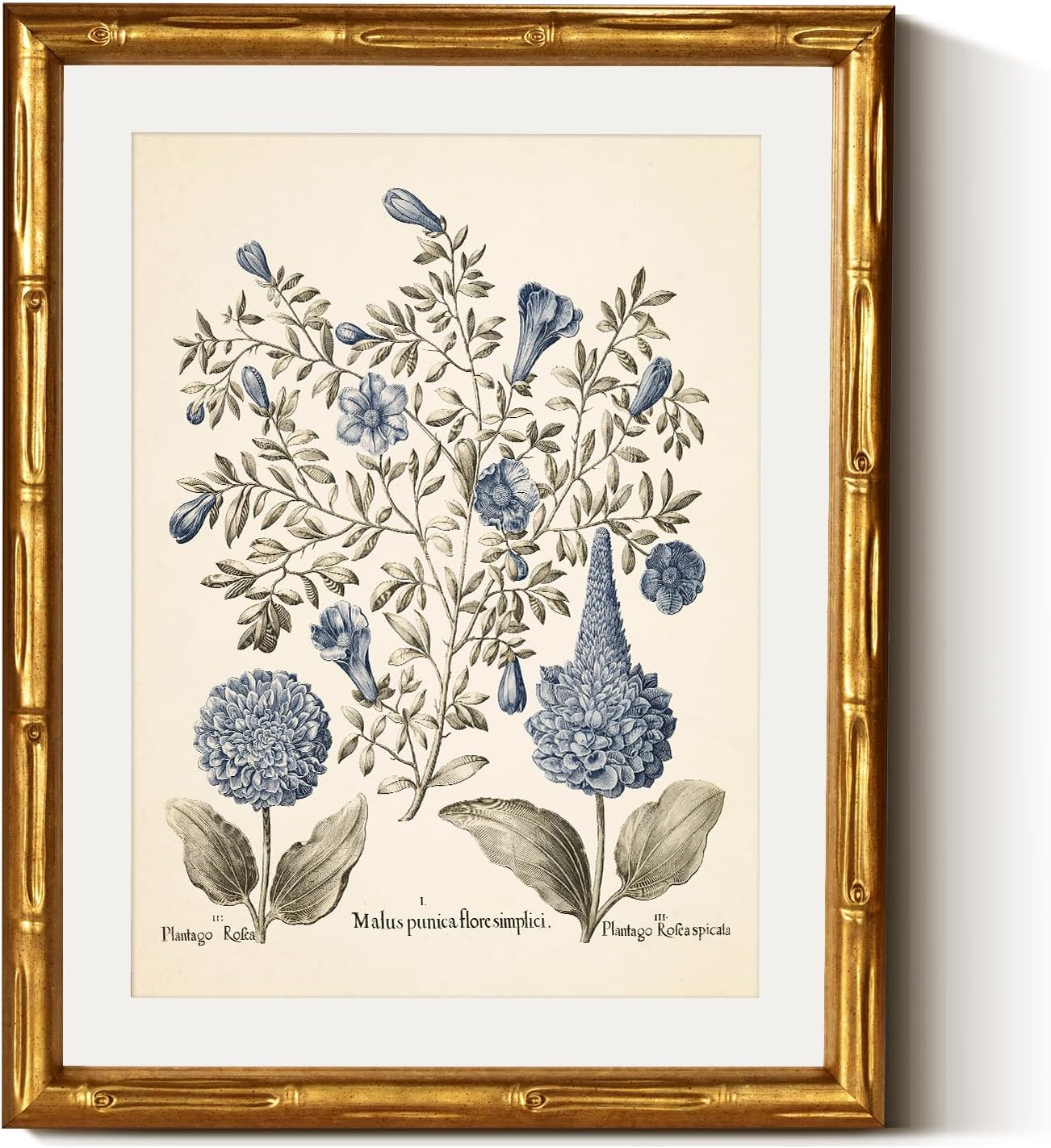 InSimSea Vintage Blue Hydrangea Framed Canvas Wall Art - Gold Bamboo Frame, 11x14in
