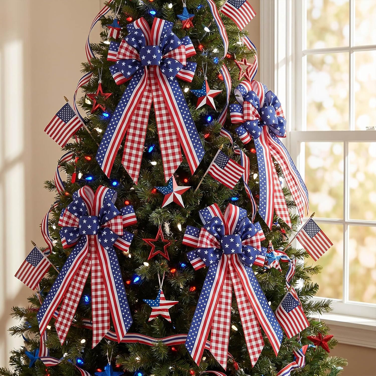 Large Patriotic Wreath Bow - Kutyndrix 4th of July Decor