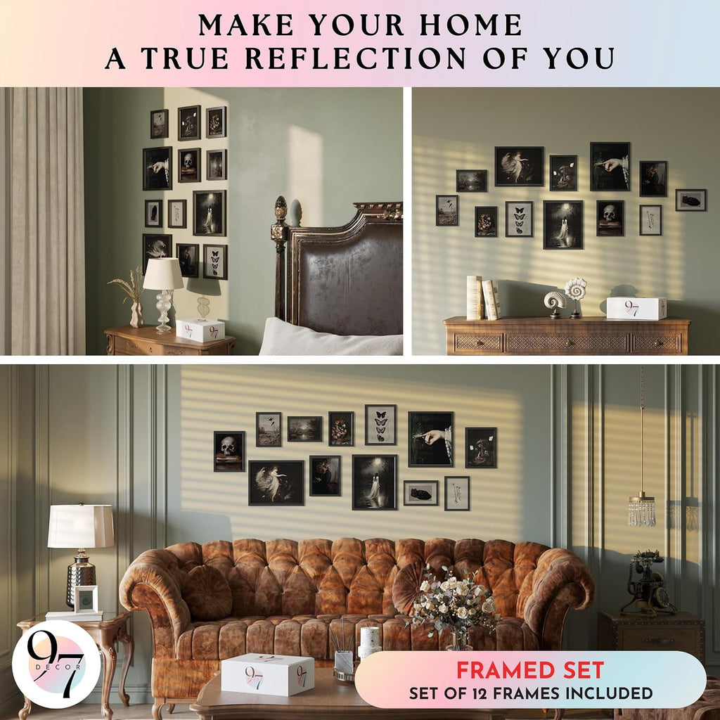 97 Decor Dark Academia Wall Art Set - Victorian Gothic Prints for Home Decor (12 Unframed Posters)