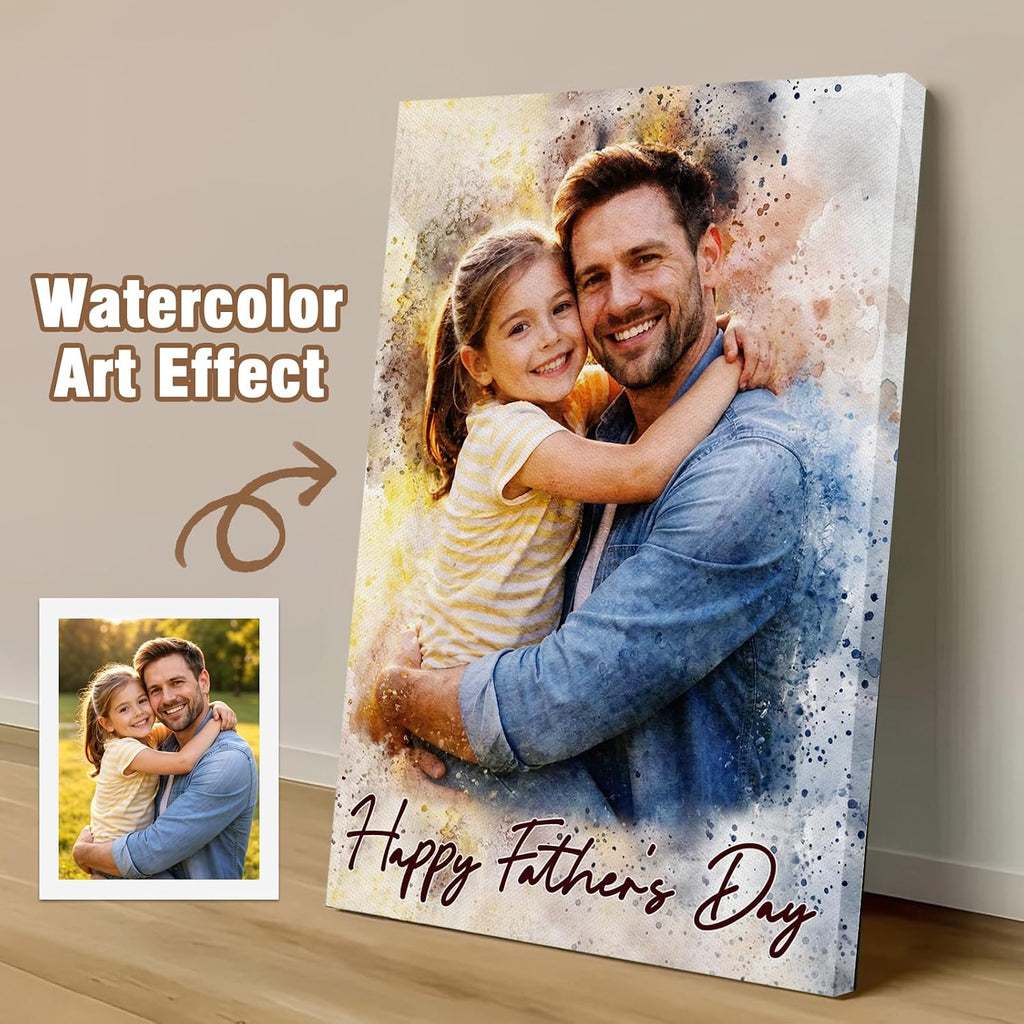 Ultragifta Custom Watercolor Canvas for Dad - Personalized Father's Day Gift with Photos