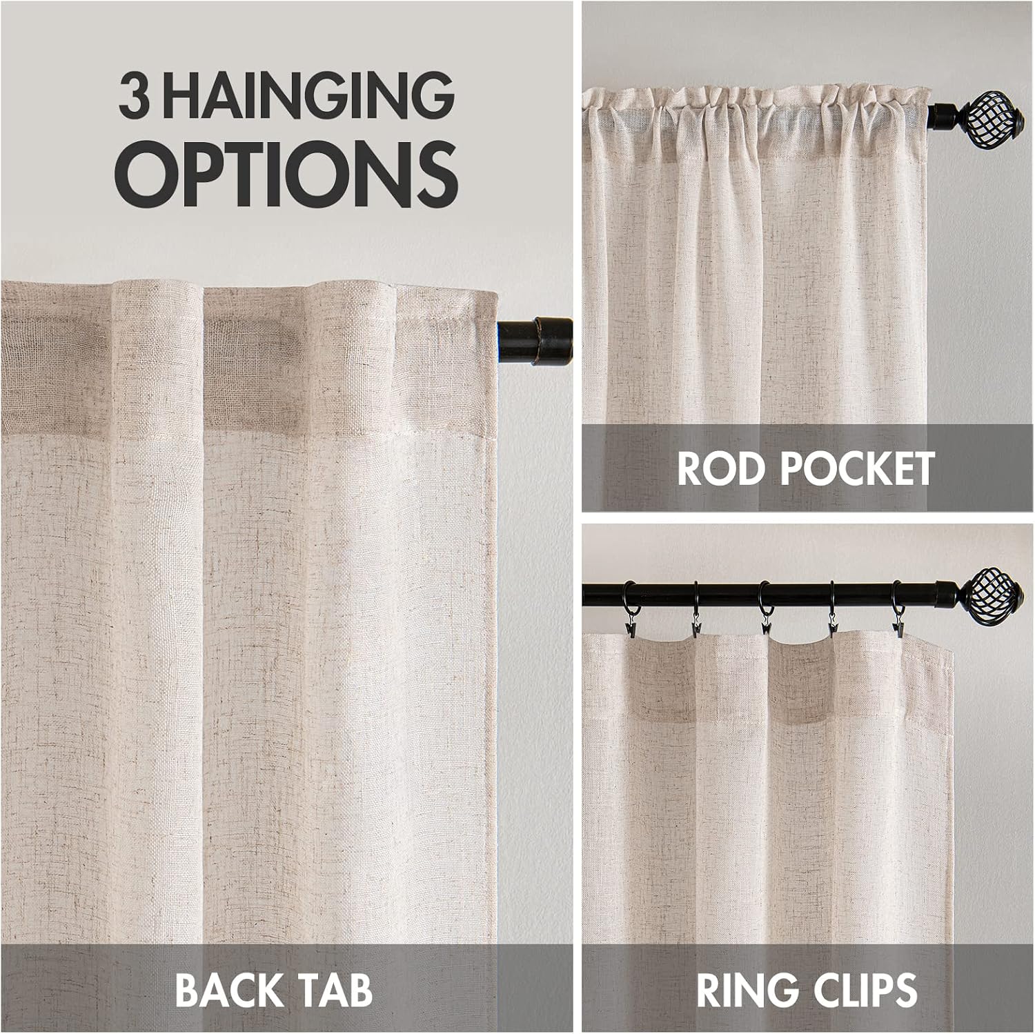 MIULEE Natural White Linen Curtains - Semi-Sheer Farmhouse Drapes (2 Panels)