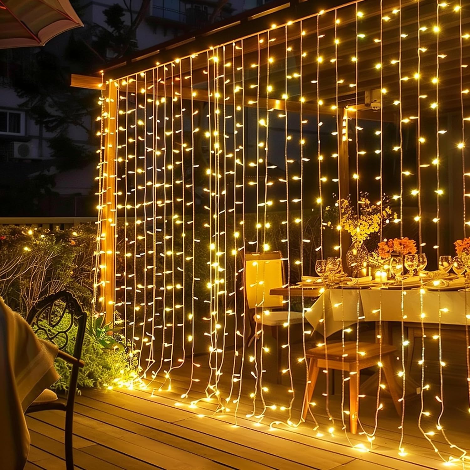 Dazzle Bright 300-LED Plug-in Curtain Lights for Indoor/Outdoor Decor
