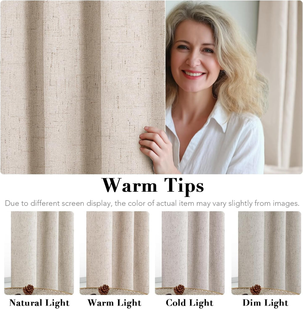 H.VERSAILTEX Linen 100% Blackout Curtains for Bedroom - Textured Grommet Panels with White Lining (2 Pack)
