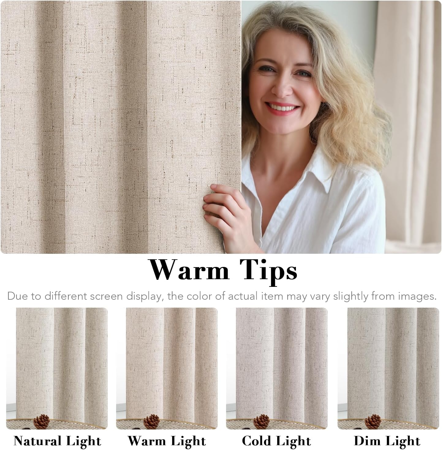 H.VERSAILTEX Linen 100% Blackout Curtains for Bedroom - Textured Grommet Panels with White Lining (2 Pack)