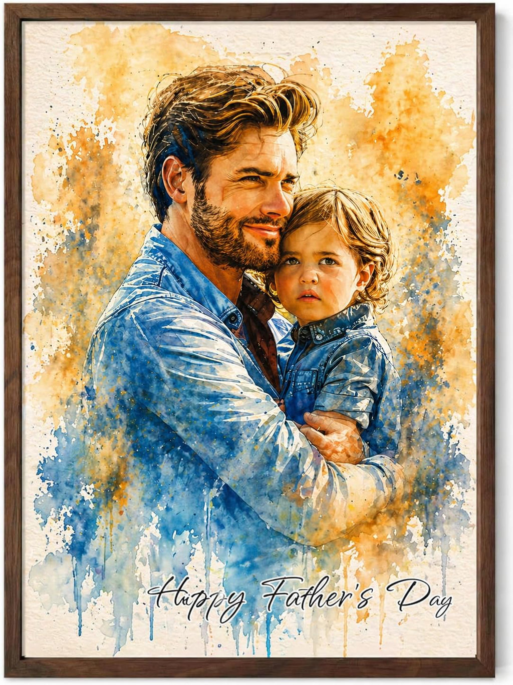 Noni Personalized Family Portrait Canvas Wall Art - Custom Watercolor Photo Gift for Dad, Grandpa