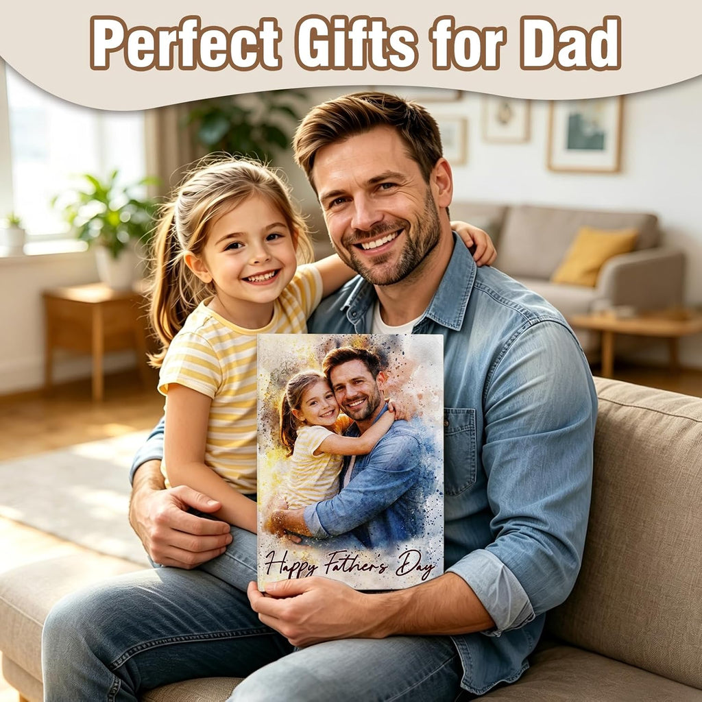 Ultragifta Custom Watercolor Canvas for Dad - Personalized Father's Day Gift with Photos