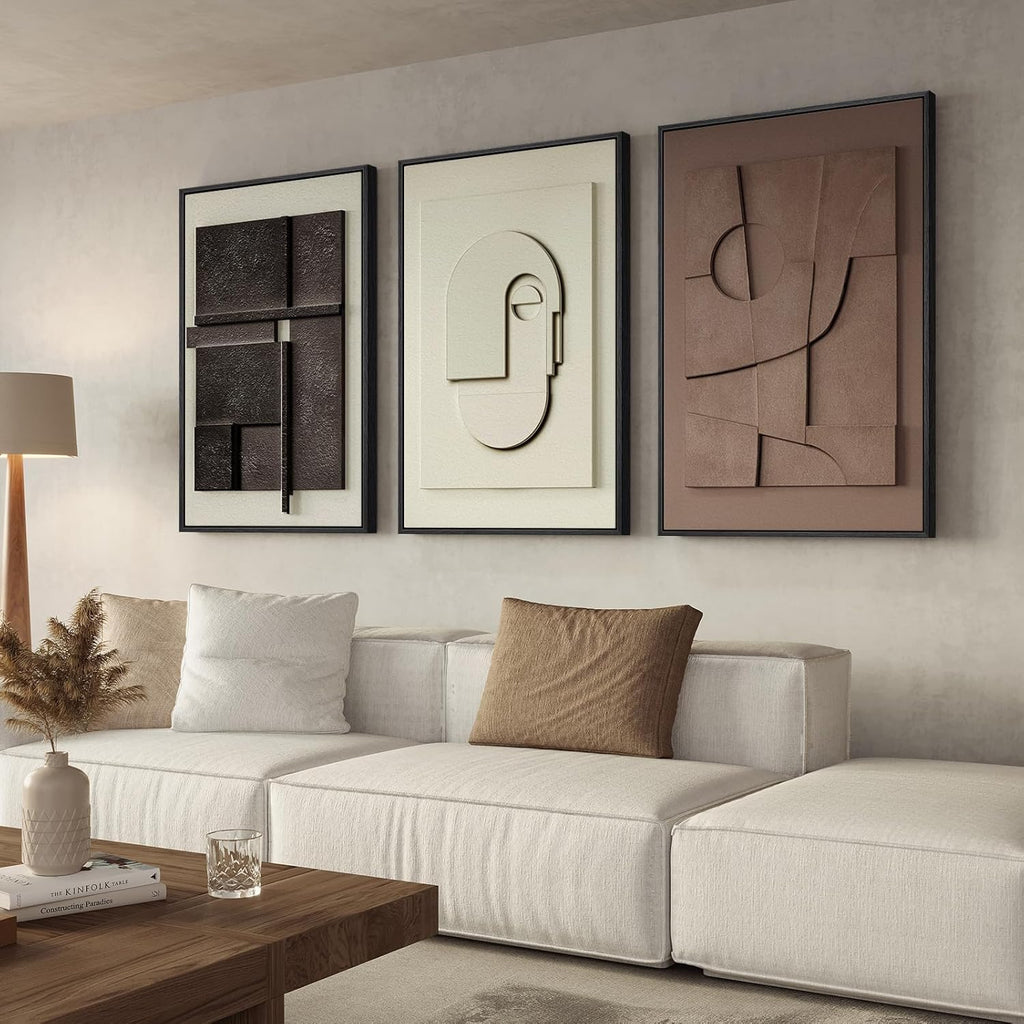 Cuspin Large Framed Abstract Wall Art Set - Modern Geometric Textured Prints for Living Room & Hallway