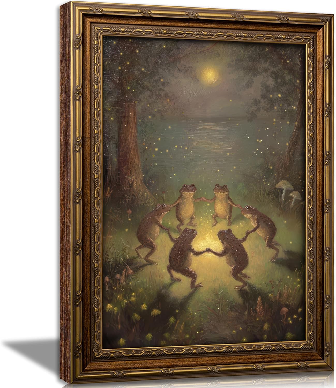 GHONVNOZ Vintage Gold Framed Frog Wall Art - Whimsical Retro Decor