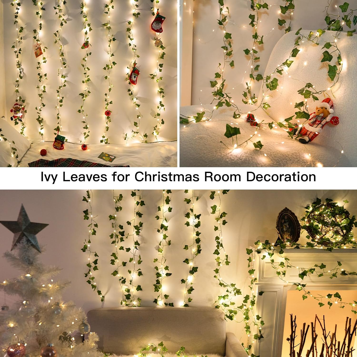 Suddus 200 LED Ivy Curtain Lights for Bedroom - 6.5ft x 6.5ft with Remote (Warm White)