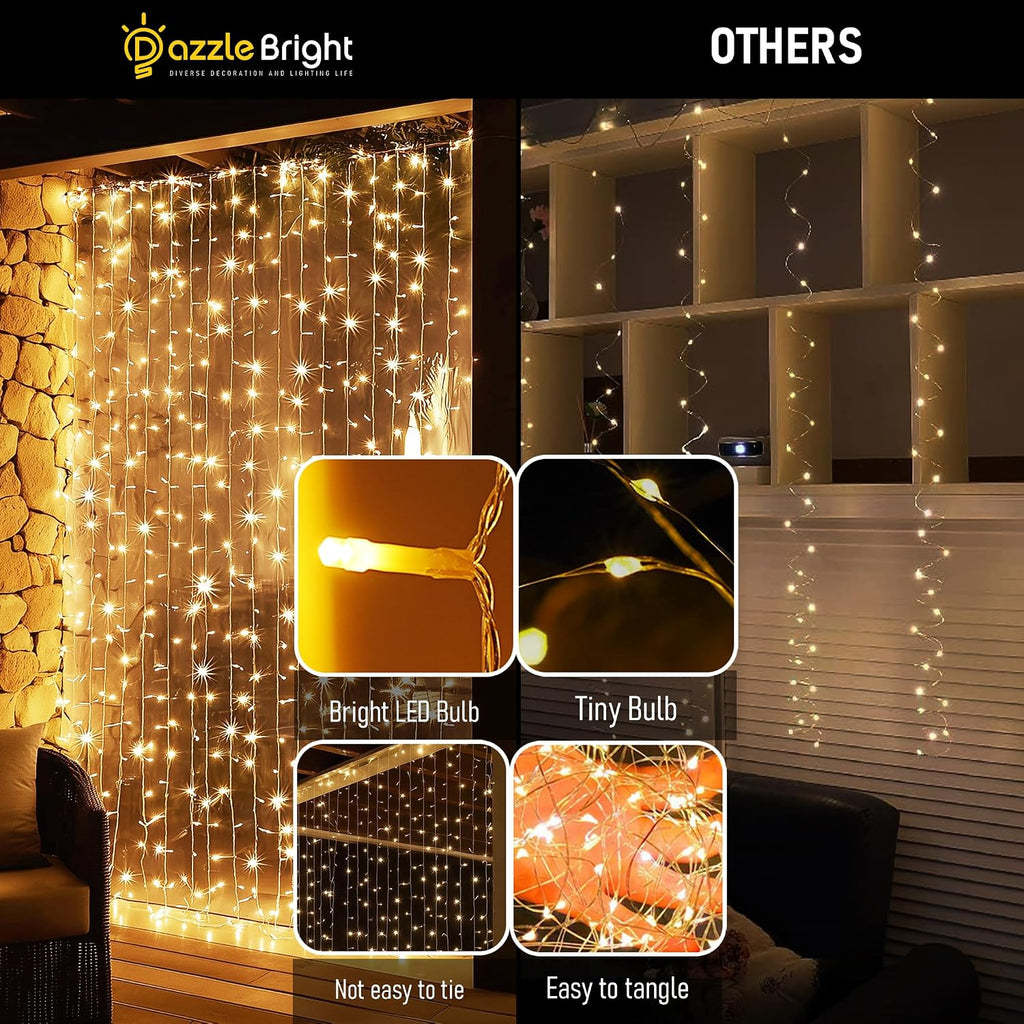 Dazzle Bright 300-LED Plug-in Curtain Lights for Indoor/Outdoor Decor