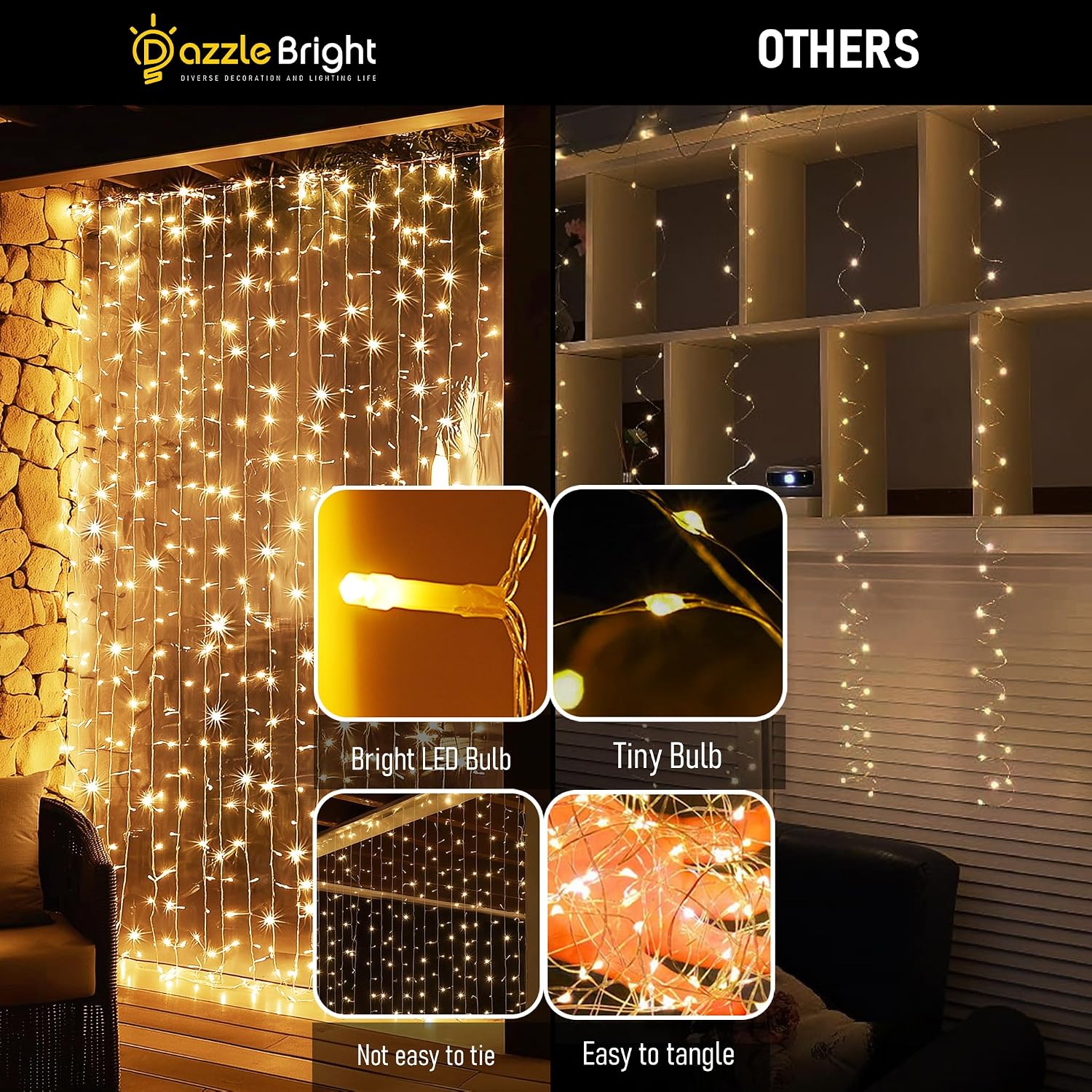 Dazzle Bright 300-LED Plug-in Curtain Lights for Indoor/Outdoor Decor