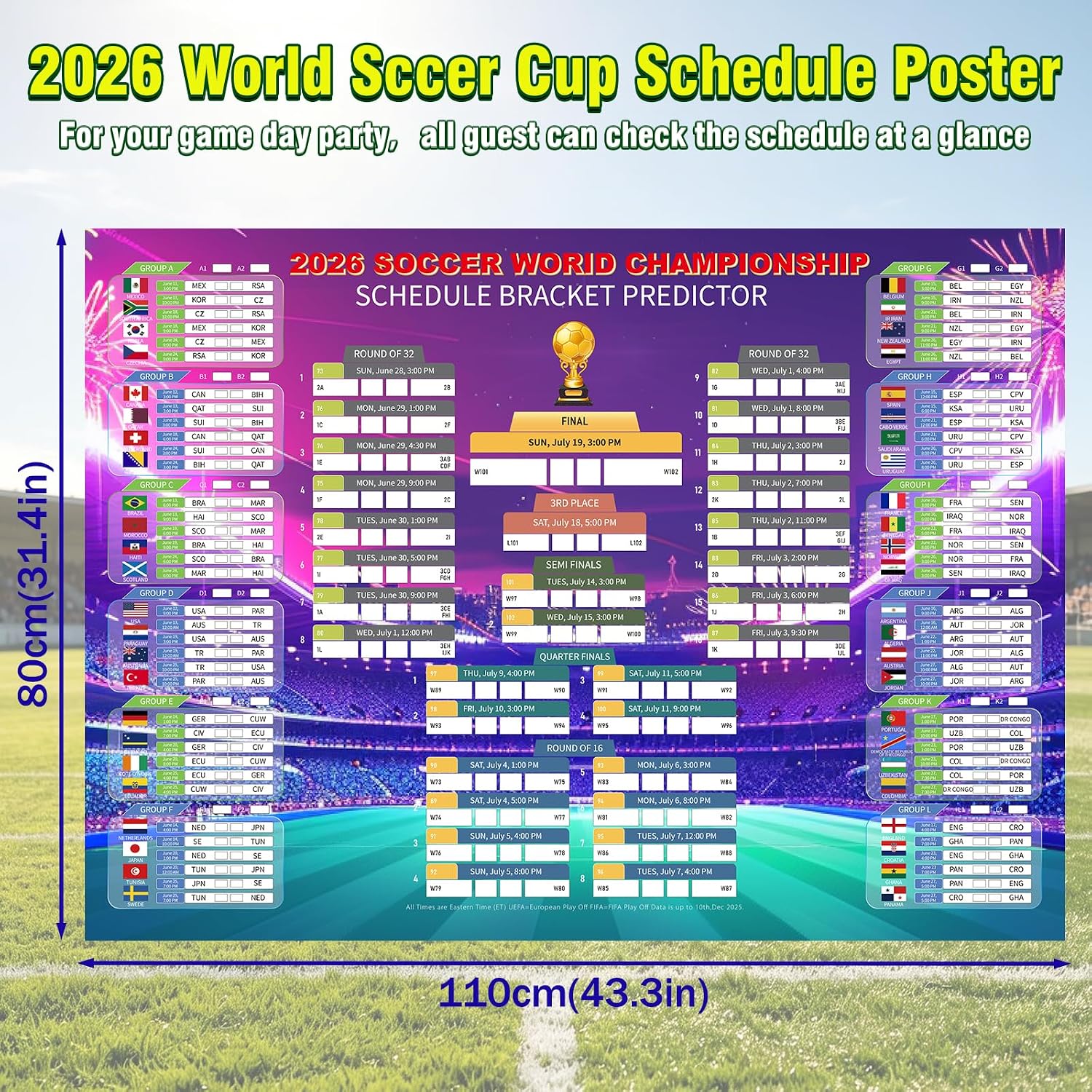 AOXFOXMAS 2026 Soccer Cup Schedule Poster Kit - 43x32 Inch Dual Posters & Tracking Stickers for Fans