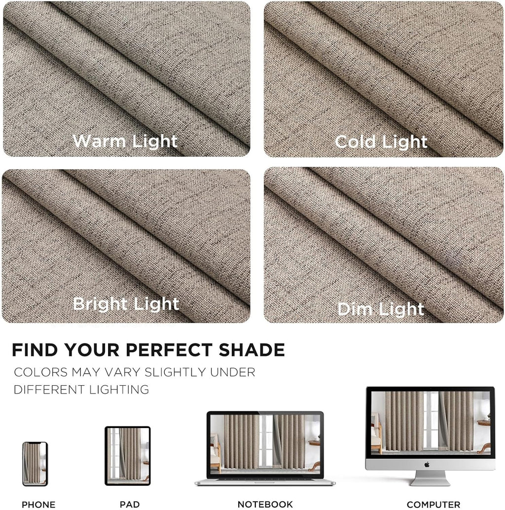 Joydeco 100% Blackout Linen Curtains for Bedroom/Living Room - Nature Textured Drapes with Thermal Insulation (2 Panels)