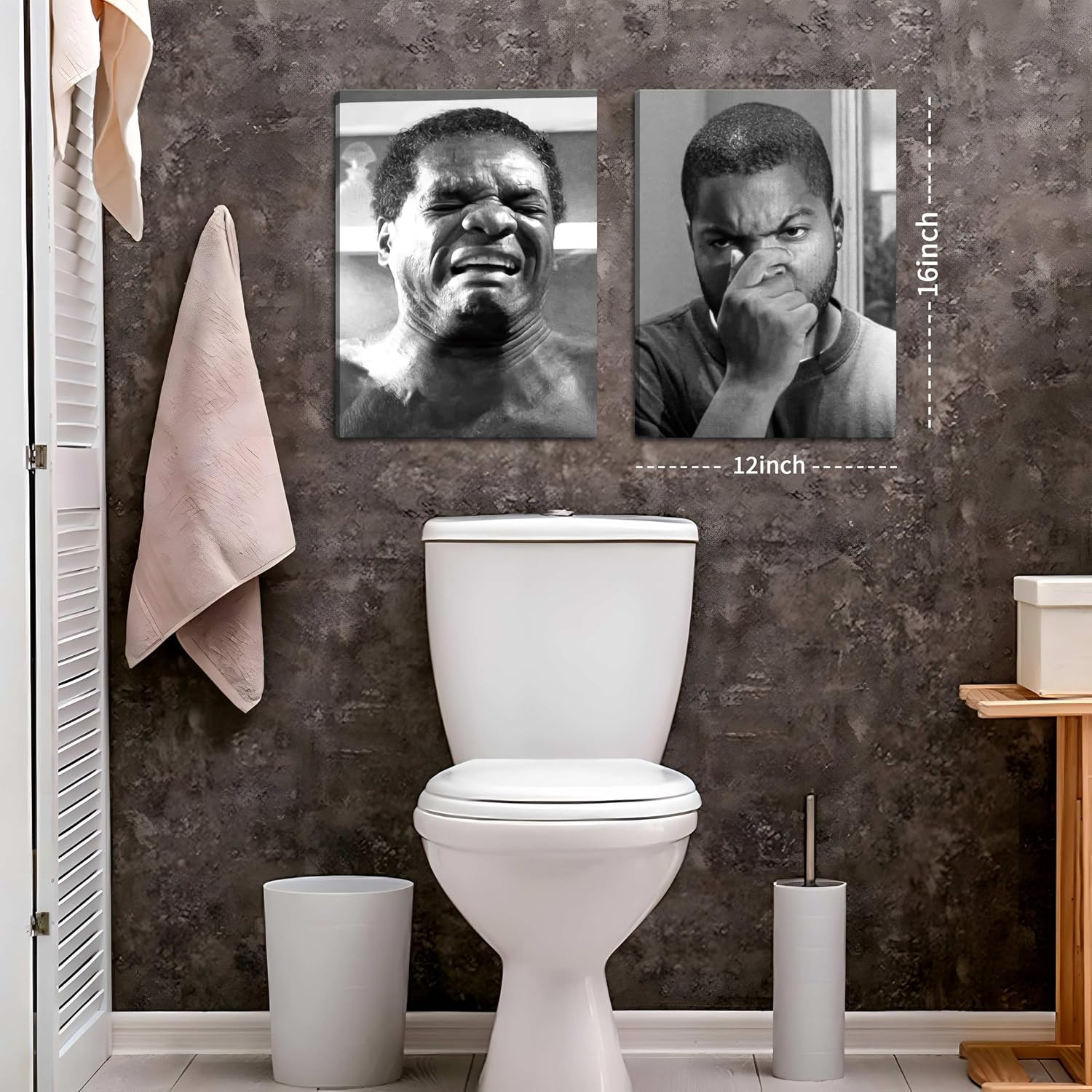 Funny Bathroom Wall Art Set of 2 - Black & White Comedy Movie Posters (12x16in) by ZNHART