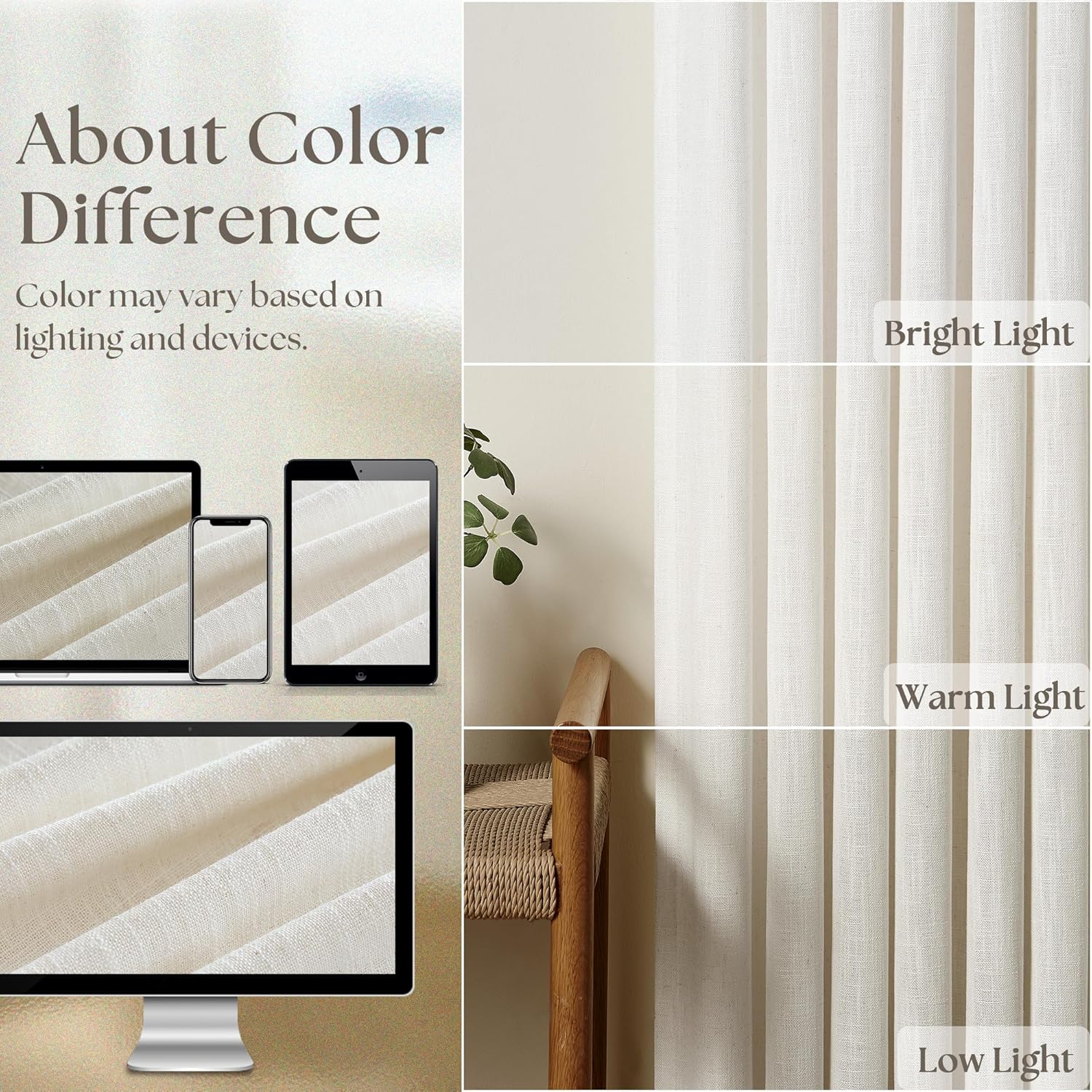 TWODRAPES Natural Pinch Pleat Linen Curtains 84x40 (2 Panels)