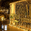 JMEXSUSS 300 LED Remote Control Indoor Outdoor Curtain Lights - Warm White
