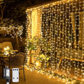 JMEXSUSS 300 LED Remote Control Indoor Outdoor Curtain Lights - Warm White