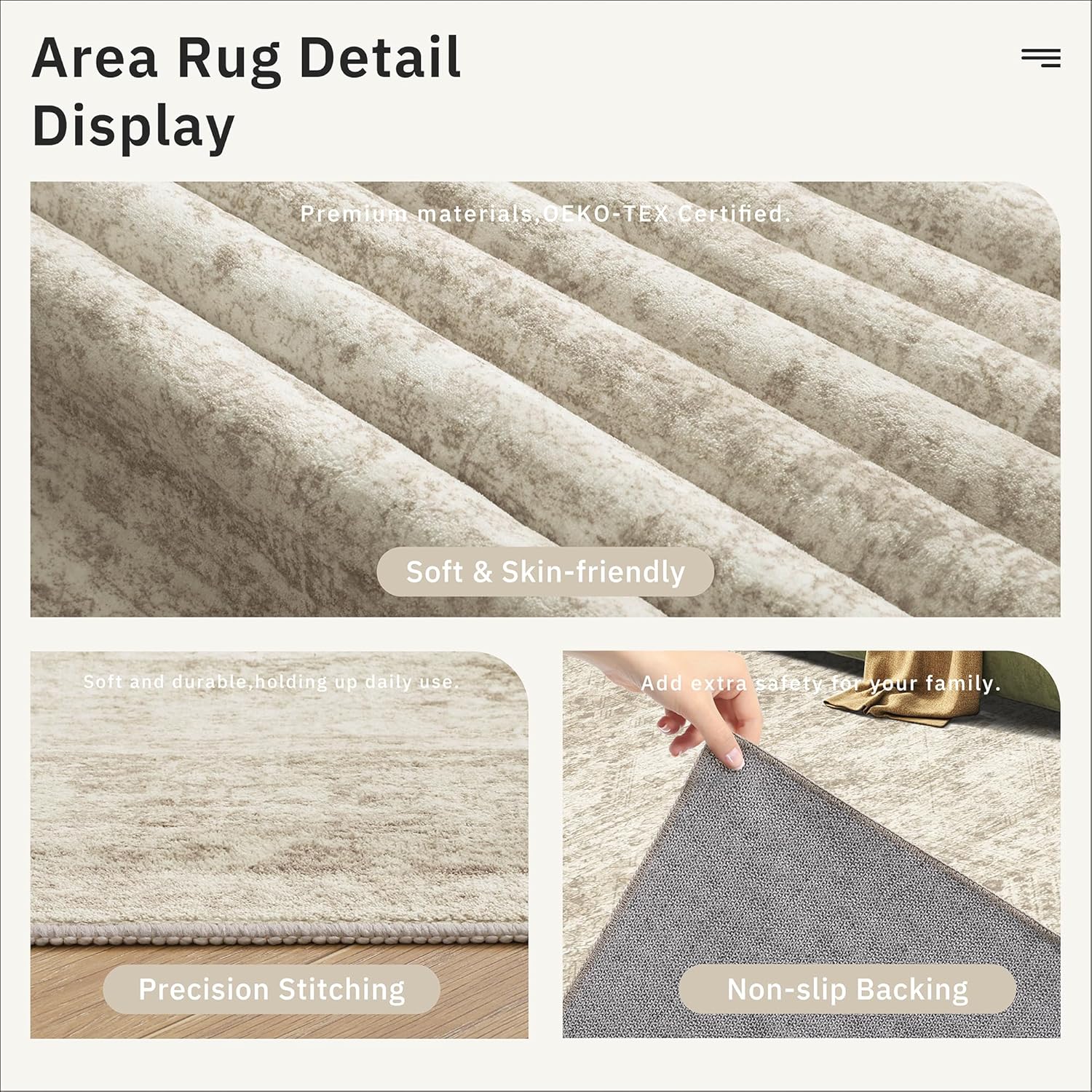 Soalmost Vintage Beige Geometric 8x10 Washable Area Rug for Living Room