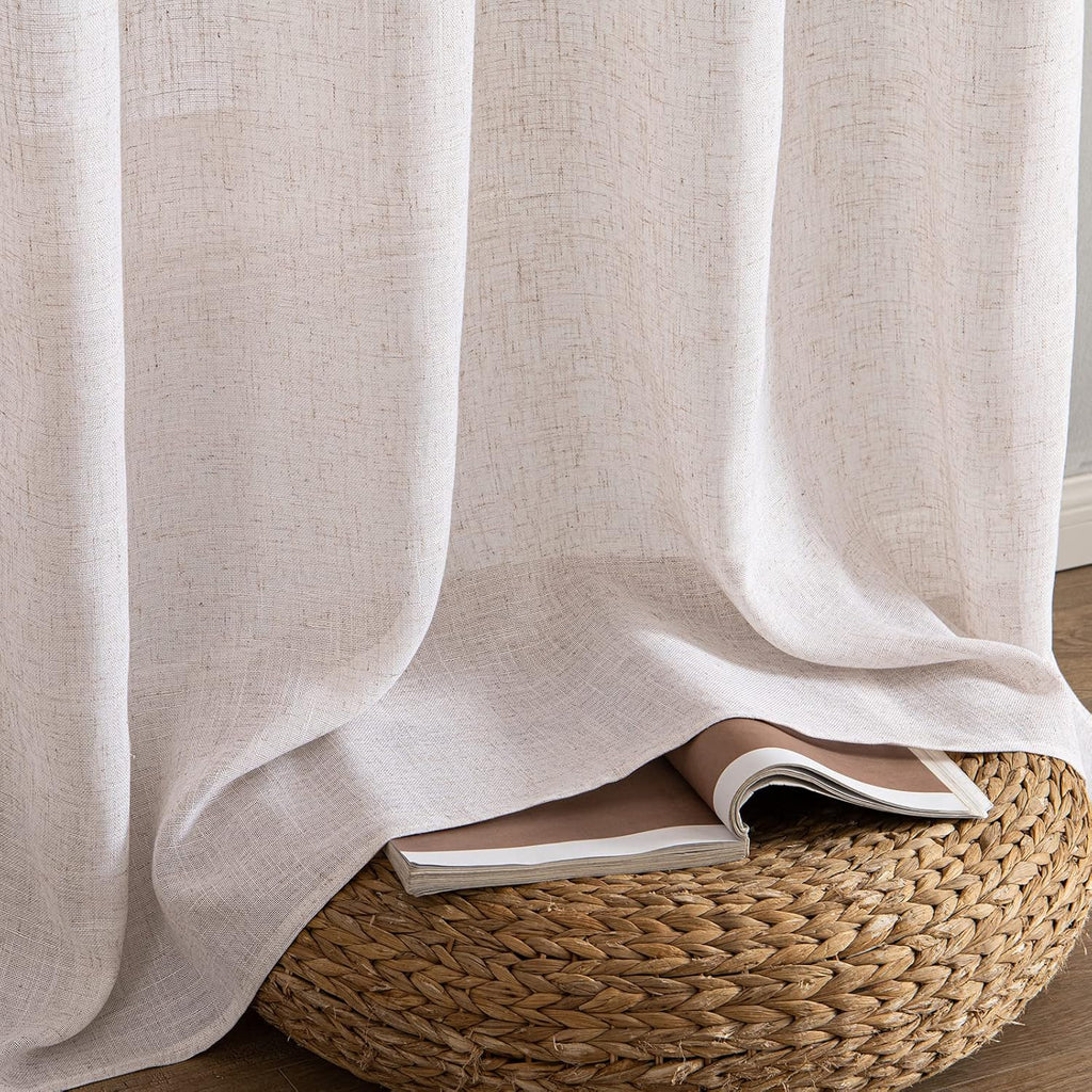 MIULEE Natural White Linen Curtains - Semi-Sheer Farmhouse Drapes (2 Panels)
