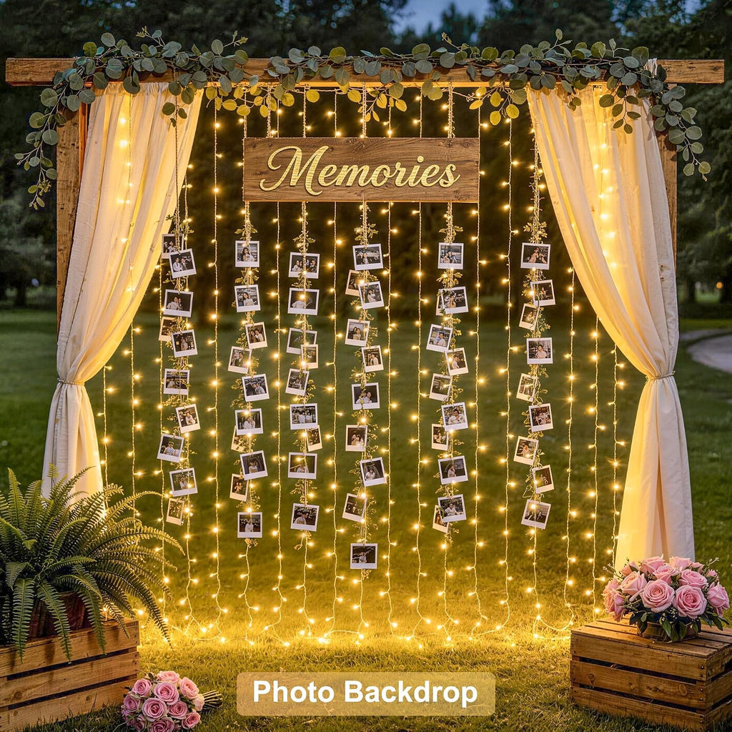 JMEXSUSS 300 LED Remote Control Indoor Outdoor Curtain Lights - Warm White