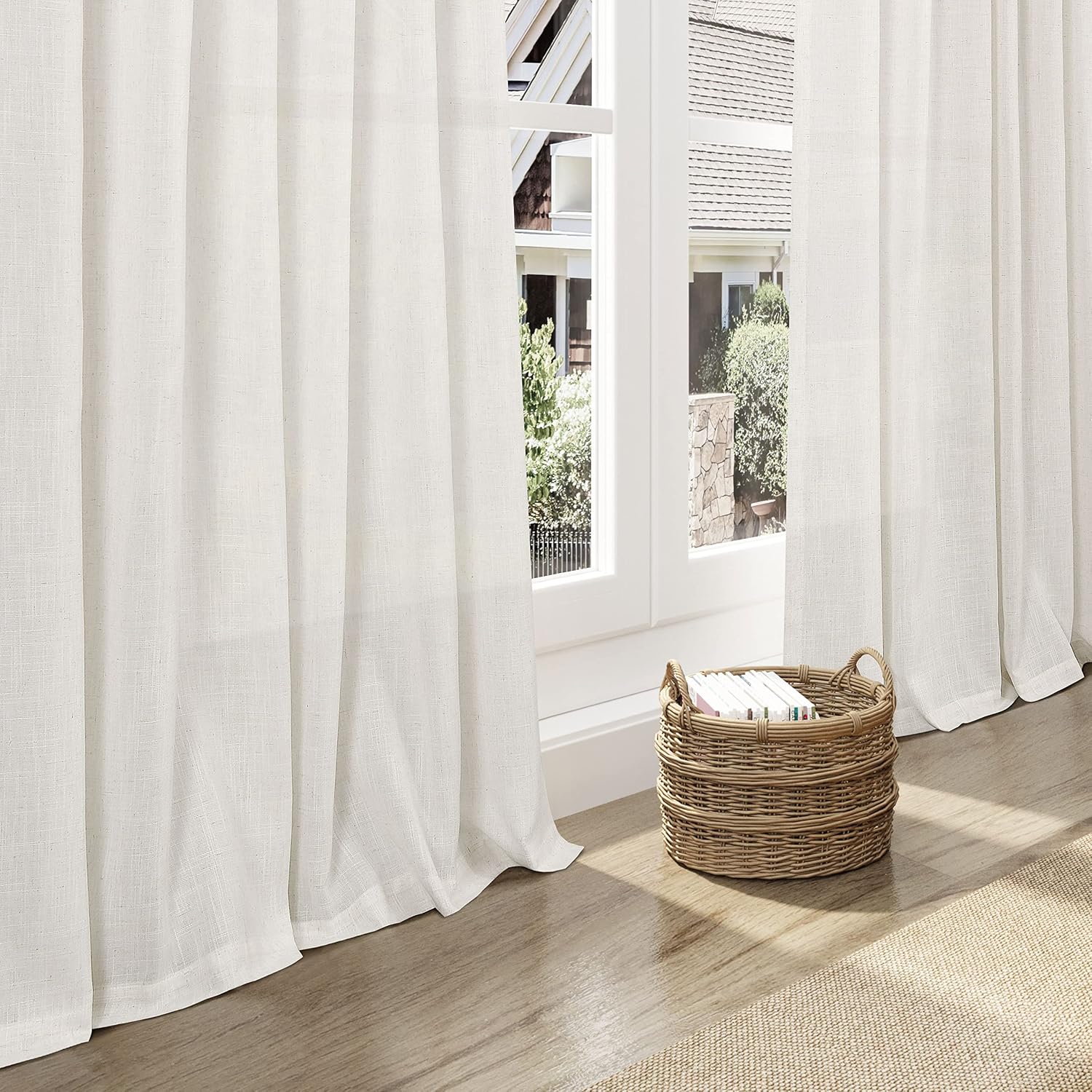 Nanspring 84" Linen Blend Back Tab Curtains (2 Panels) - Modern Farmhouse Semi Sheer Drapes