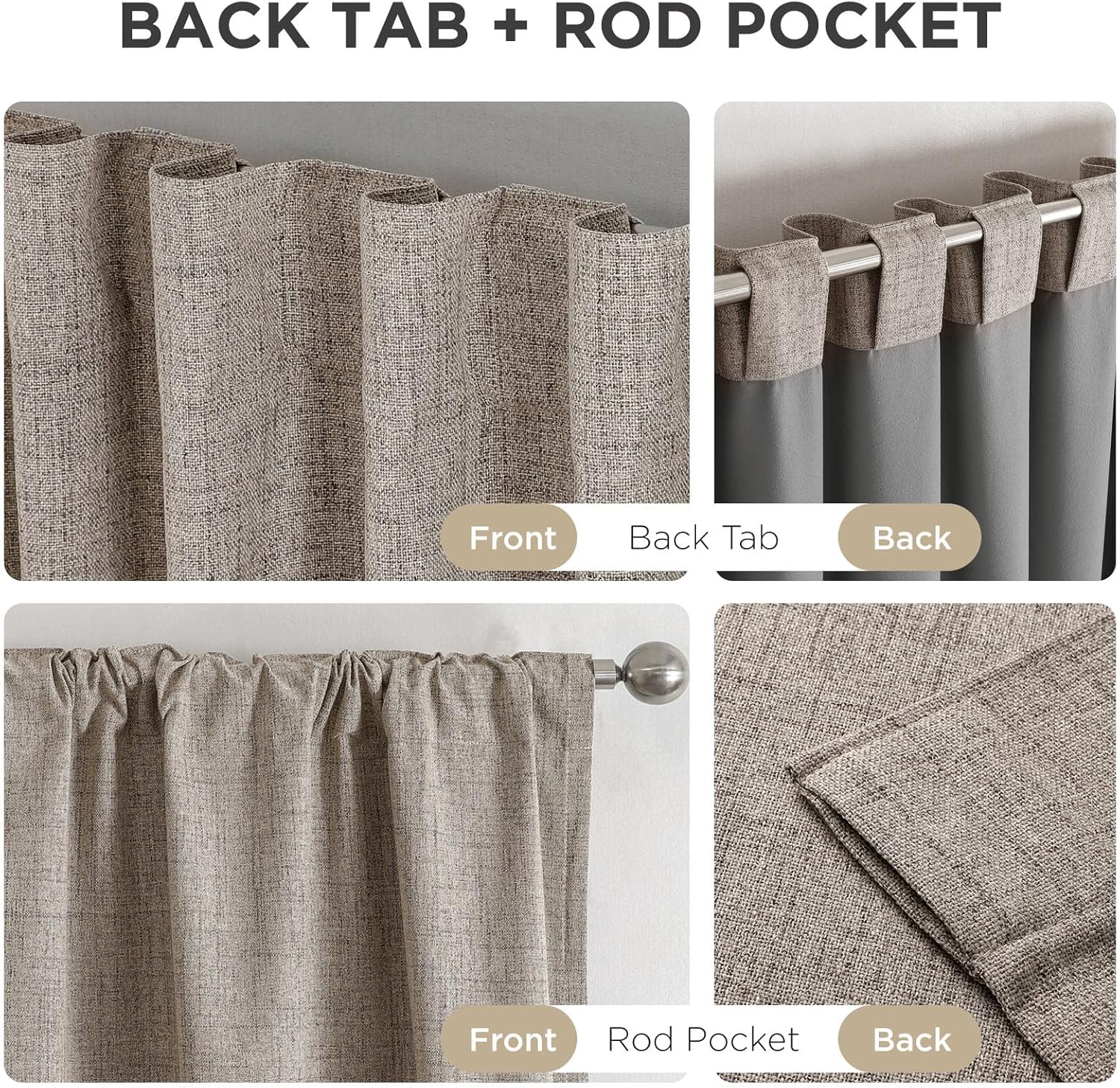 Joydeco 100% Blackout Linen Curtains for Bedroom/Living Room - Nature Textured Drapes with Thermal Insulation (2 Panels)