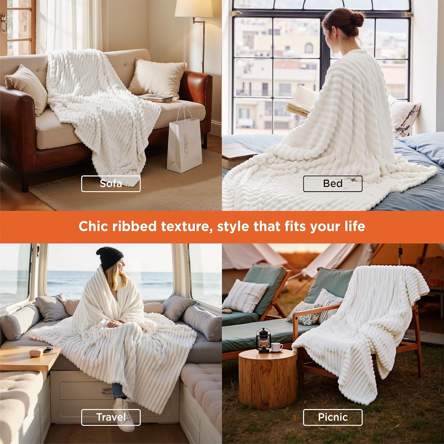 Bedsure GentleSoft Off-White Throw Blanket - Cozy Fleece for Couch & Home Decor 50x60