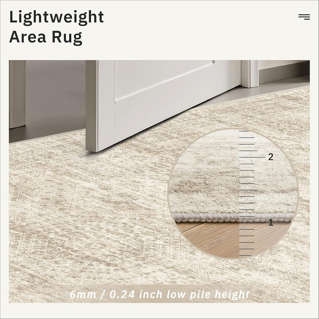 Soalmost Vintage Beige Geometric 8x10 Washable Area Rug for Living Room