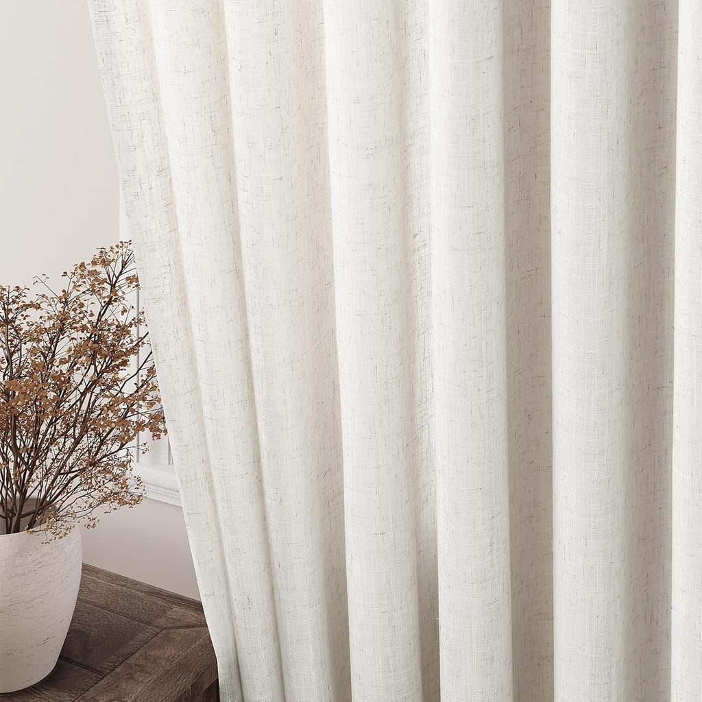 Nanspring 84" Linen Blend Back Tab Curtains (2 Panels) - Modern Farmhouse Semi Sheer Drapes