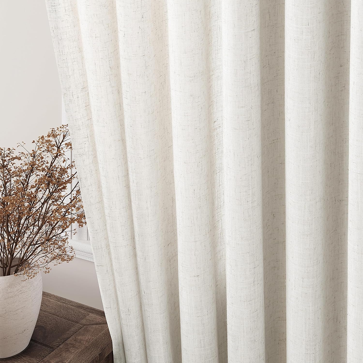 Nanspring 84" Linen Blend Back Tab Curtains (2 Panels) - Modern Farmhouse Semi Sheer Drapes