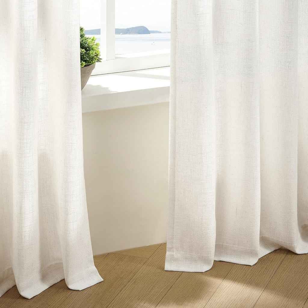 TWODRAPES Natural Pinch Pleat Linen Curtains 84x40 (2 Panels)