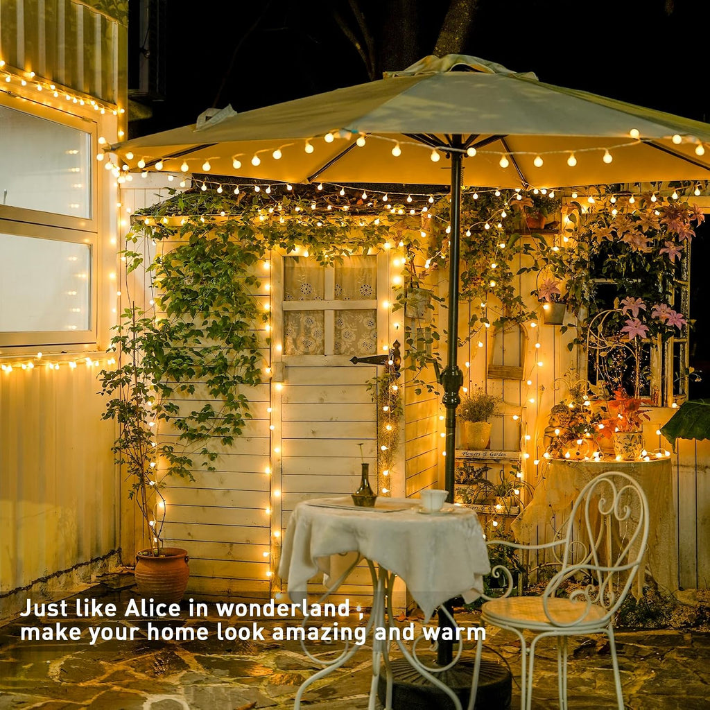 JMEXSUSS 100 LED Globe String Lights - 33ft Warm White Plug-in with Remote, 8 Modes