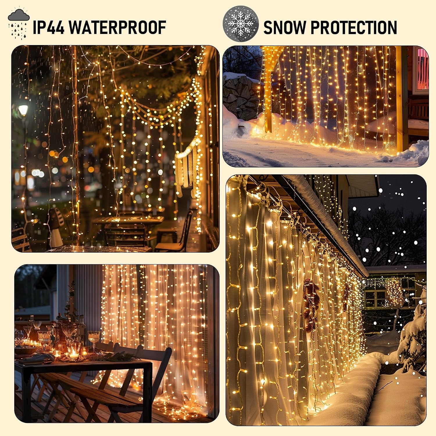 Dazzle Bright 300-LED Plug-in Curtain Lights for Indoor/Outdoor Decor
