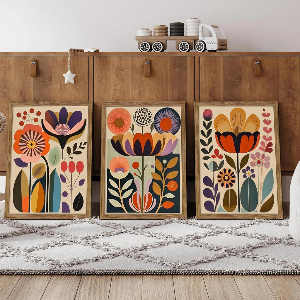 Fancynew Framed Floral Wall Art Set of 3 - Scandinavian Decor