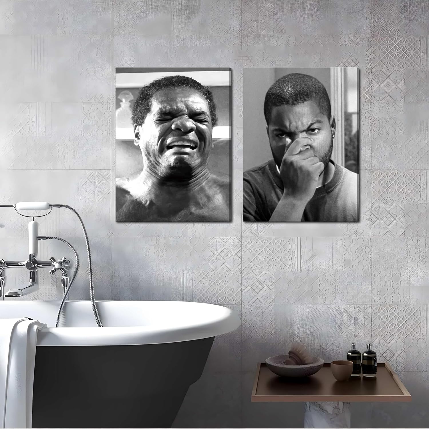 Funny Bathroom Wall Art Set of 2 - Black & White Comedy Movie Posters (12x16in) by ZNHART