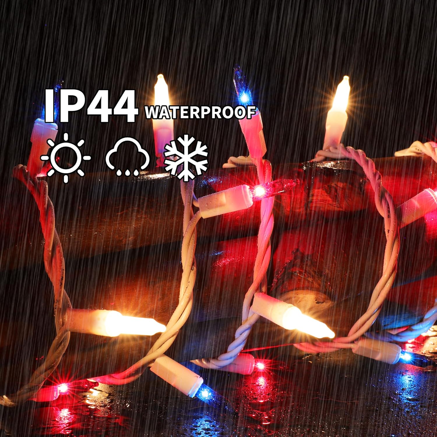 LAMPHOME 100-Count Red White Blue Patriotic String Lights - 19.6ft Waterproof 4th of July Decor