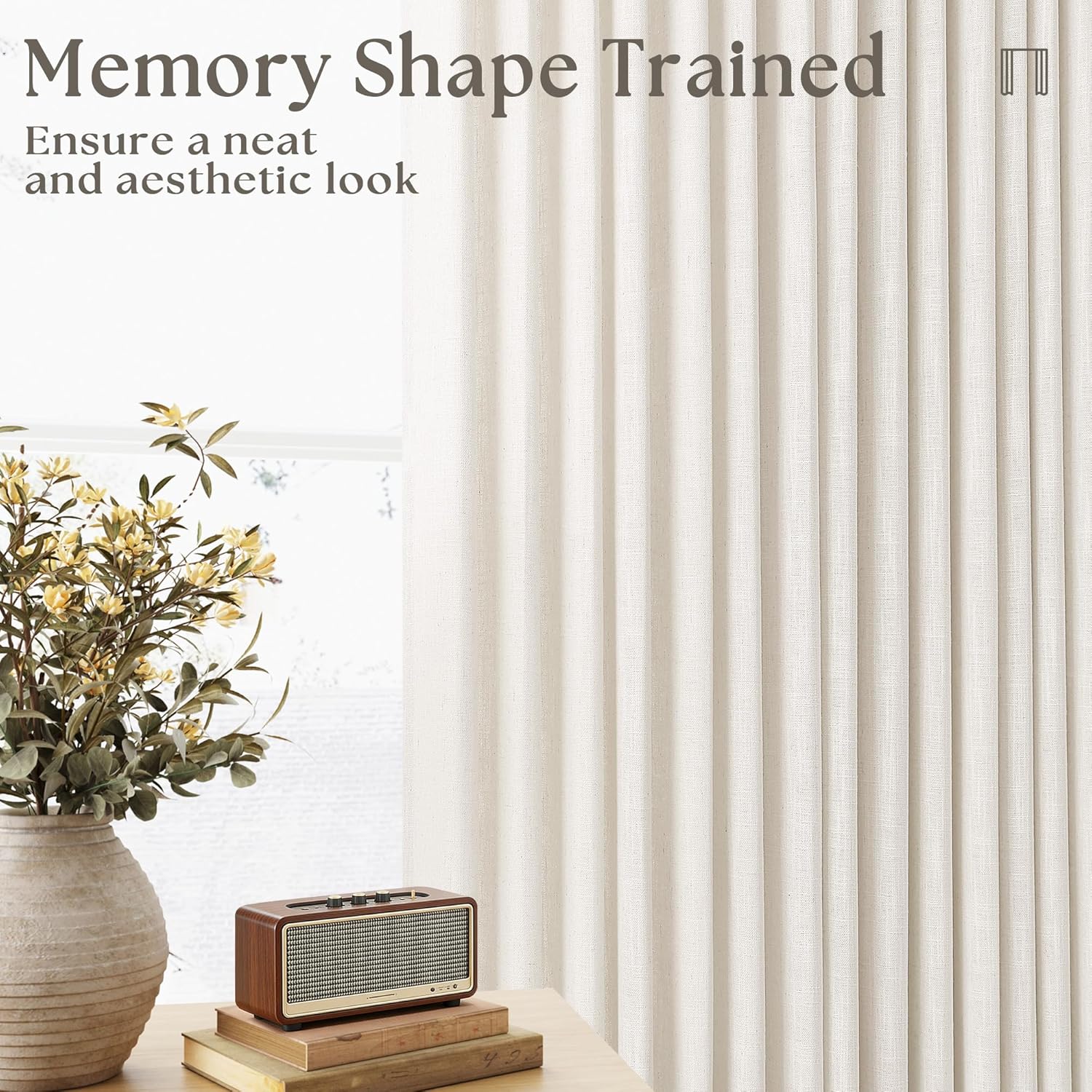 TWODRAPES Natural Pinch Pleat Linen Curtains 84x40 (2 Panels)