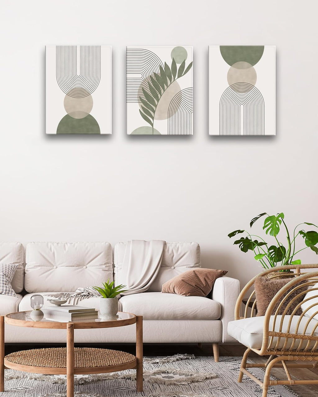HesenDot Sage Green Boho Framed Canvas Wall Art - 3 Pack for Bedroom/Bathroom/Office