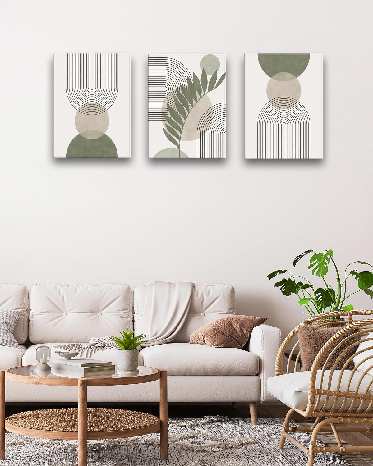HesenDot Sage Green Boho Framed Canvas Wall Art - 3 Pack for Bedroom/Bathroom/Office