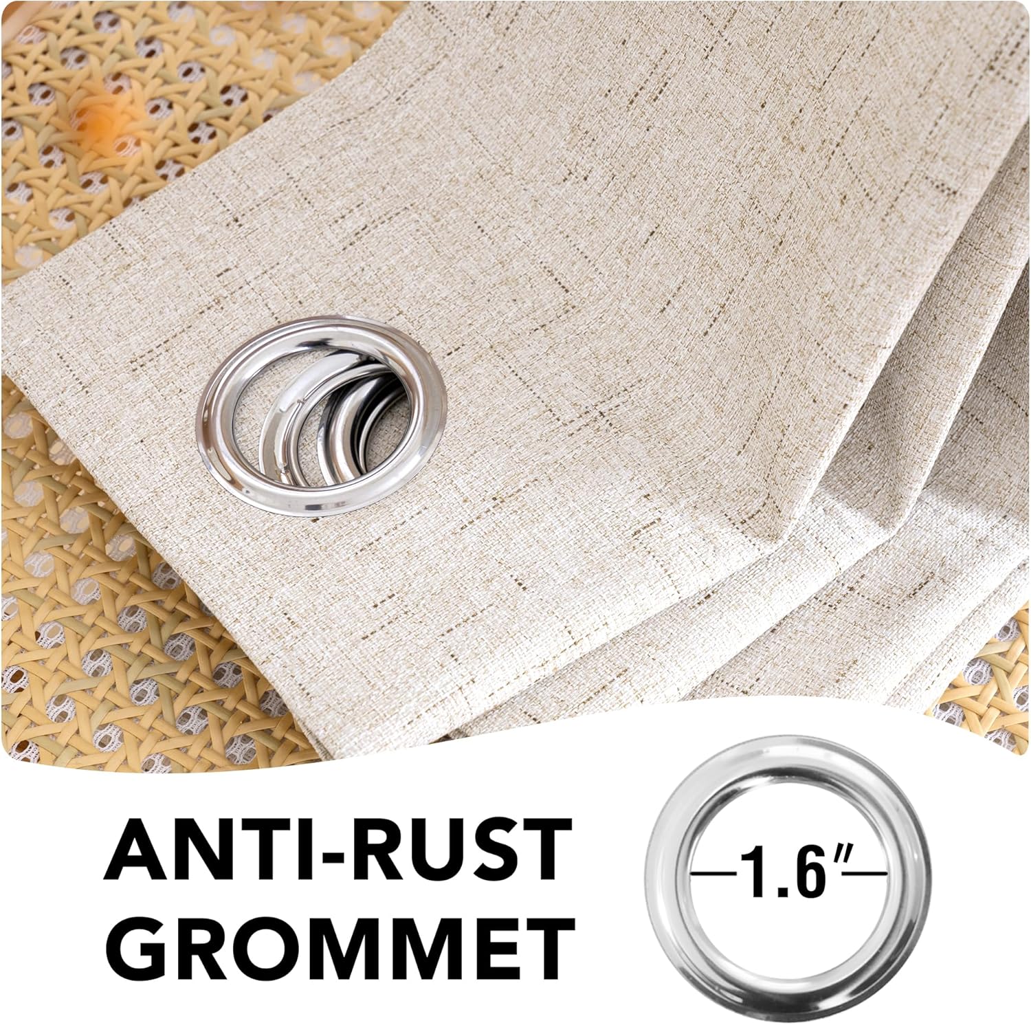 H.VERSAILTEX Linen 100% Blackout Curtains for Bedroom - Textured Grommet Panels with White Lining (2 Pack)