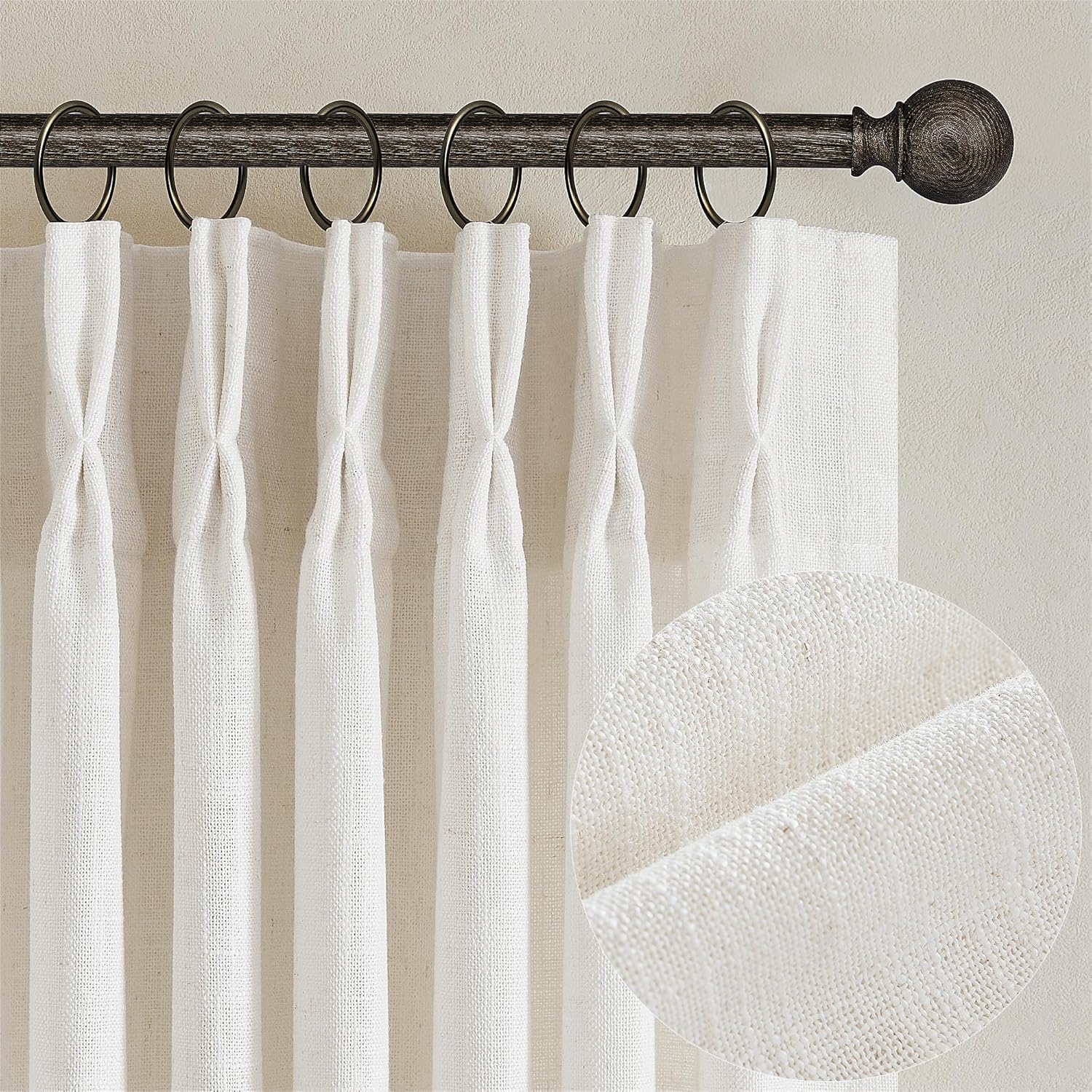 TWODRAPES Natural Pinch Pleat Linen Curtains 84x40 (2 Panels)