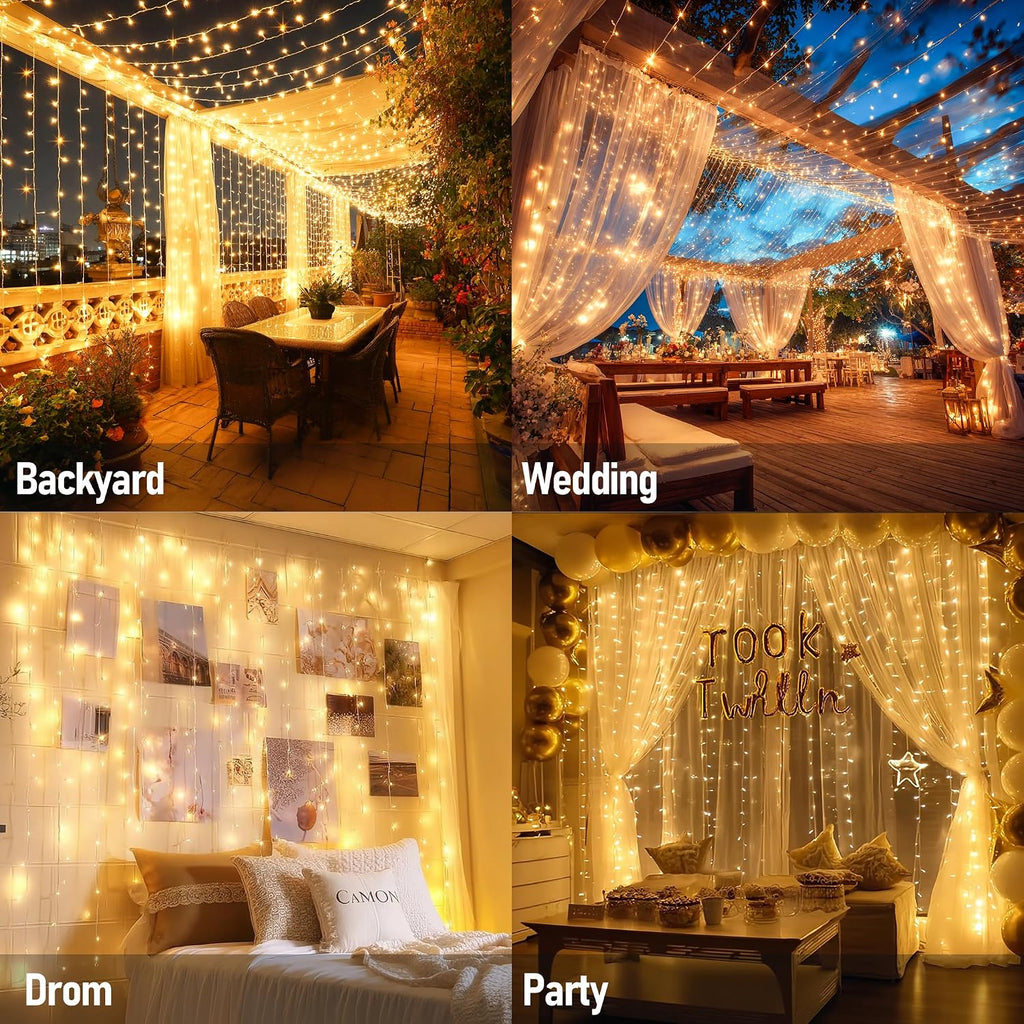 Dazzle Bright 300-LED Plug-in Curtain Lights for Indoor/Outdoor Decor