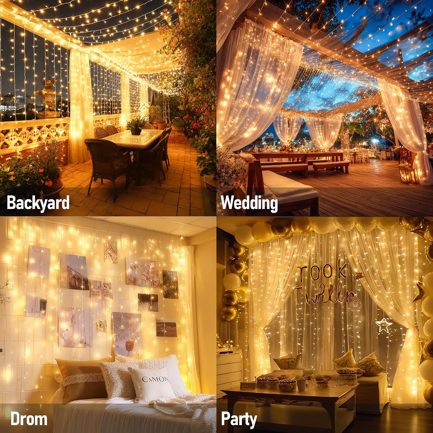 Dazzle Bright 300-LED Plug-in Curtain Lights for Indoor/Outdoor Decor