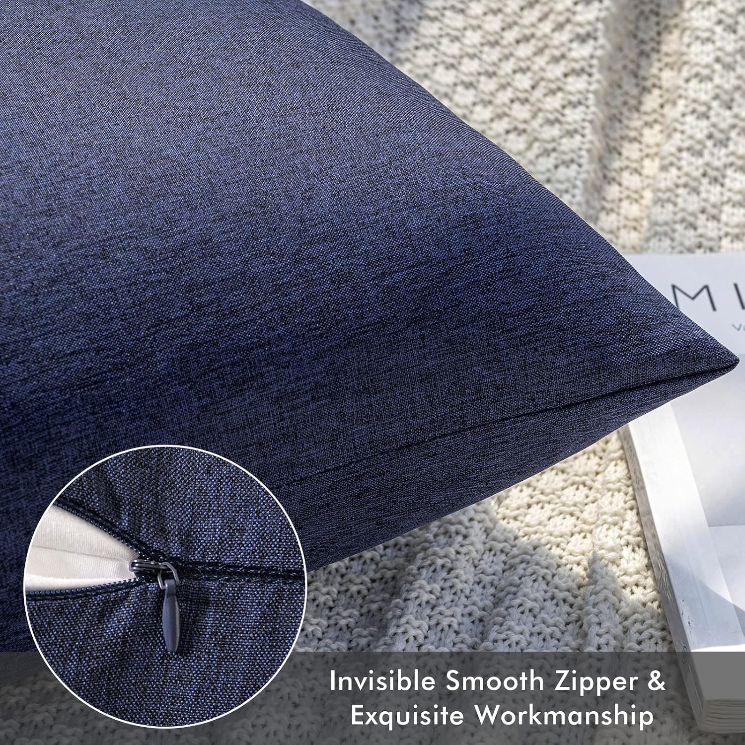 MIULEE 2-Pack Waterproof Outdoor Throw Pillow Covers - 18x18 Navy Solid Design for Patio