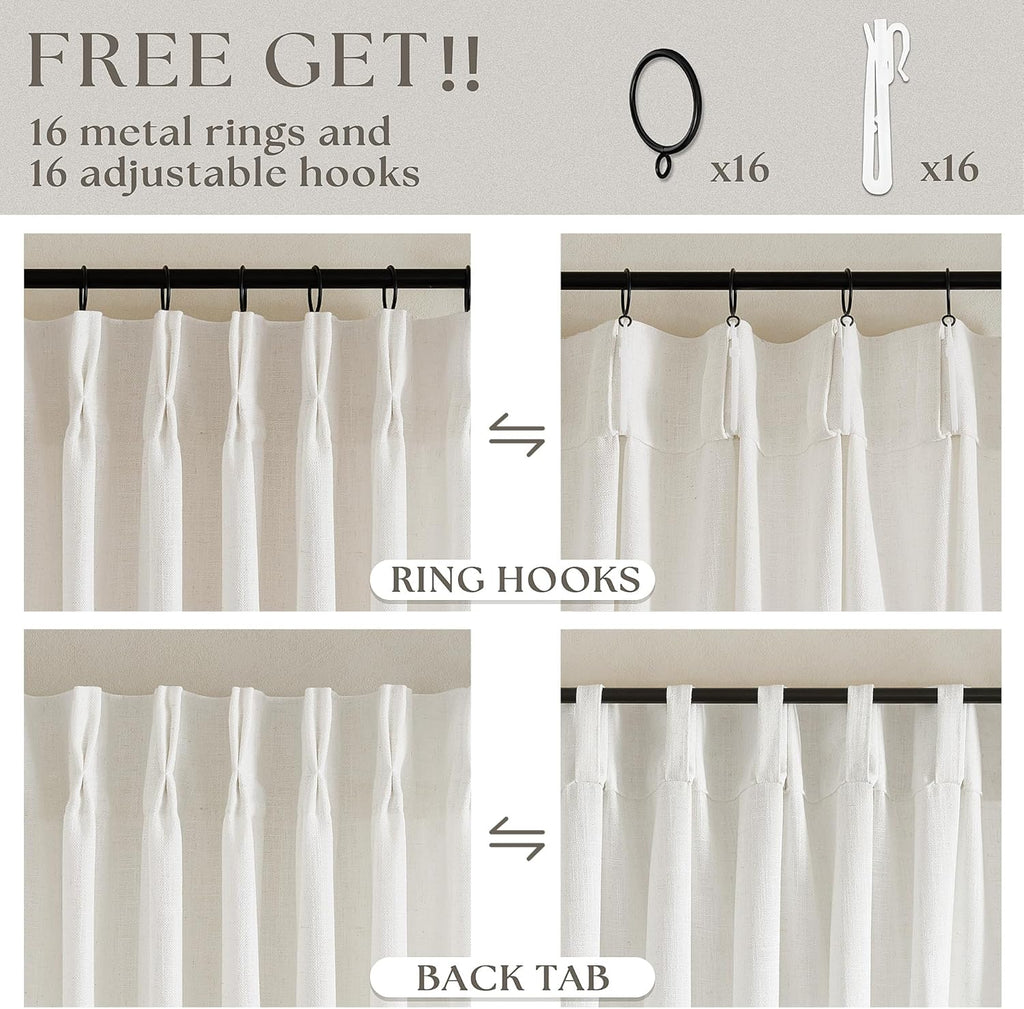TWODRAPES Natural Pinch Pleat Linen Curtains 84x40 (2 Panels)