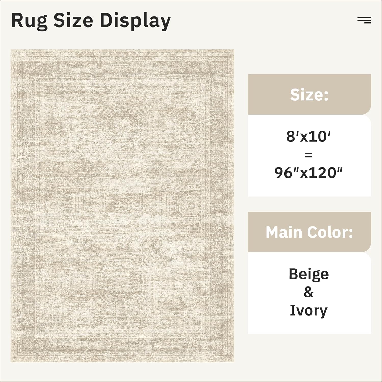 Soalmost Vintage Beige Geometric 8x10 Washable Area Rug for Living Room